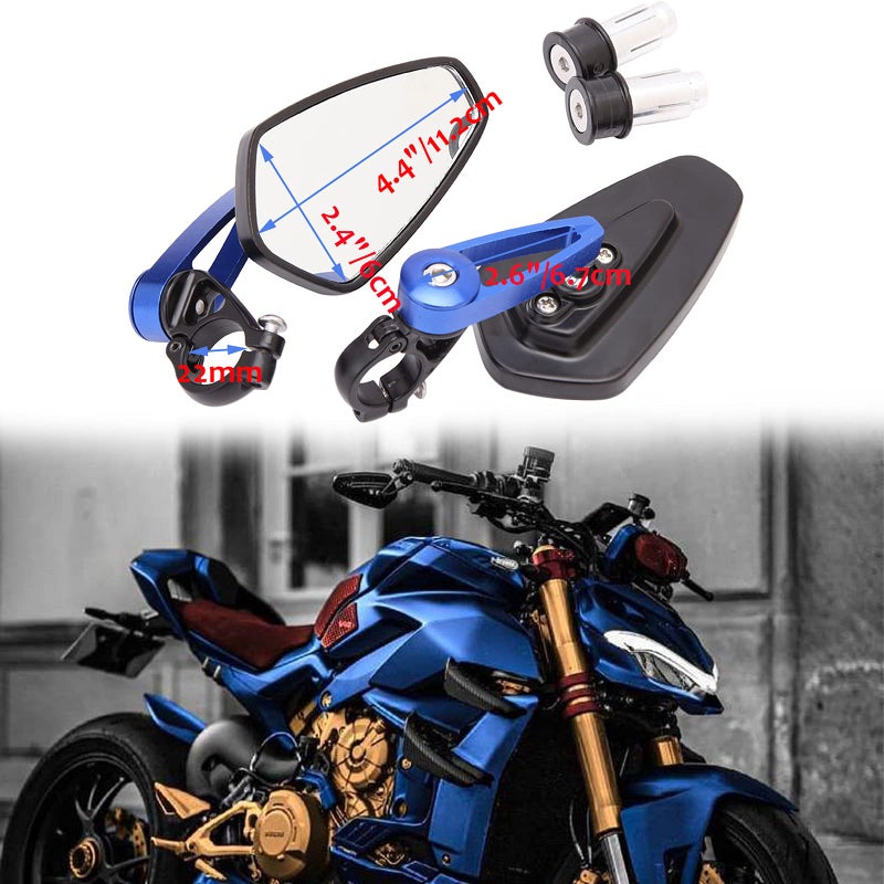 MISS MOLY Blue Universal Motorcycle Mirrors Bar End Side Mirror Compatible with Honda Scooter Suzuki Yamaha Kawasaki Victory - Image 3